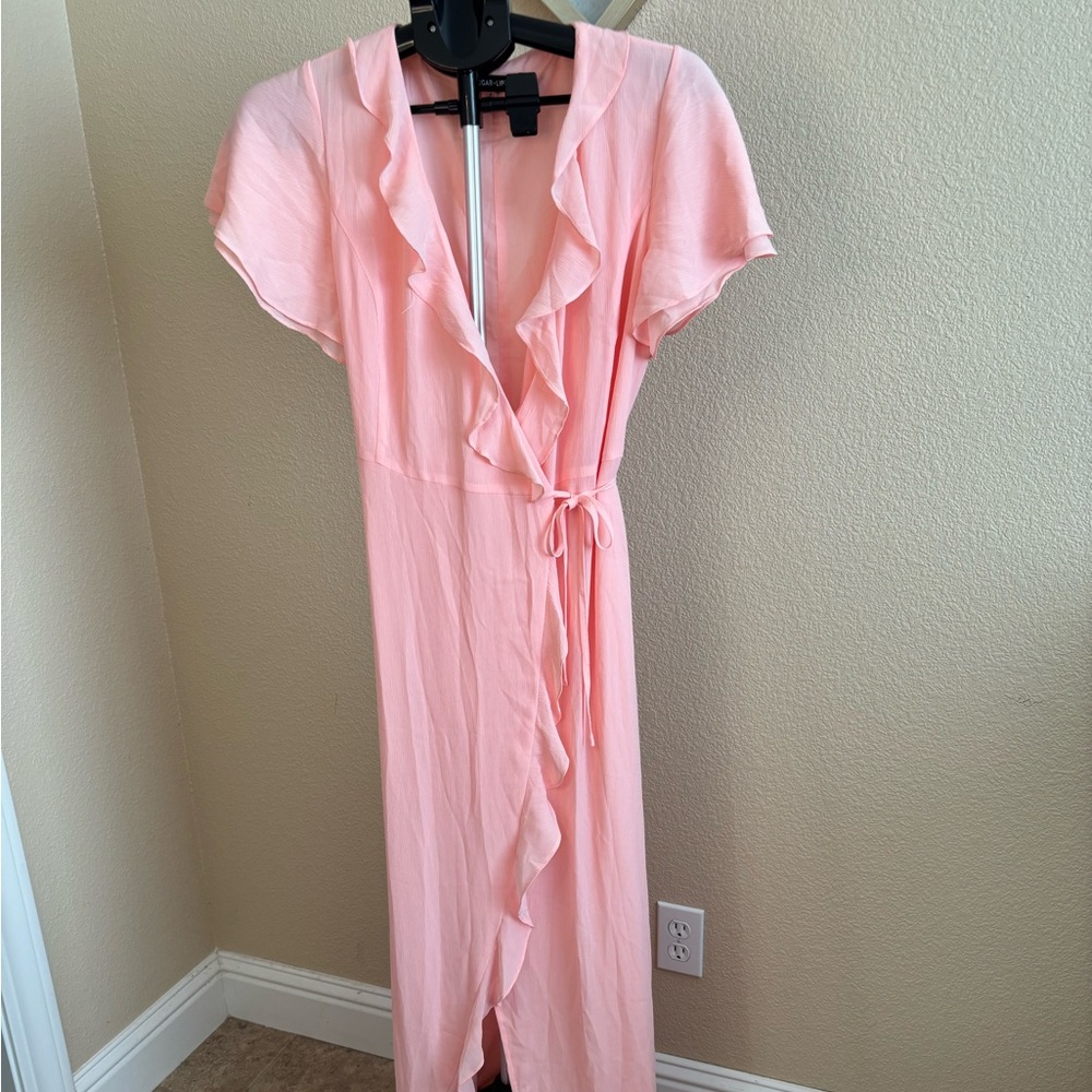 Sugar + Lip2 Romantic Ruffle Maxi Wrap Dress Tie Waist‎ Small